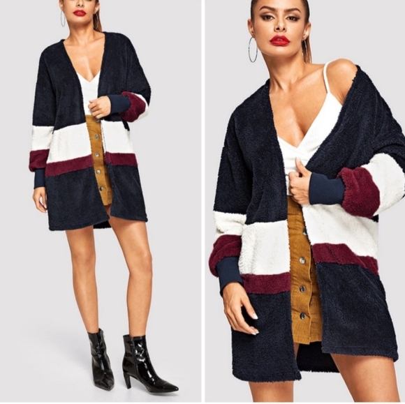 SHEIN Jackets & Blazers - Color-block " Teddy bear" Cardigan ❤️